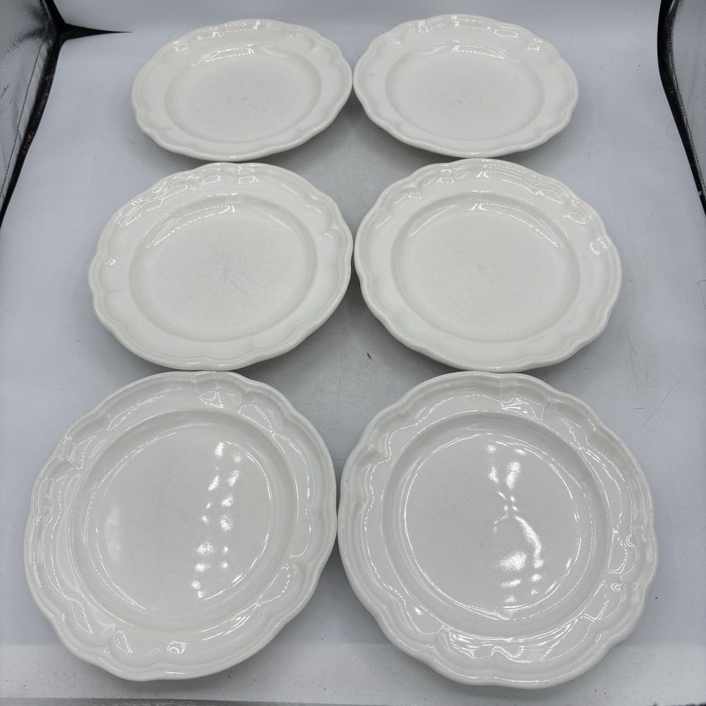Pfaltzgraff Salad Plates Gazebo White 7 3/8" Scalloped Rim Lot Set of 6